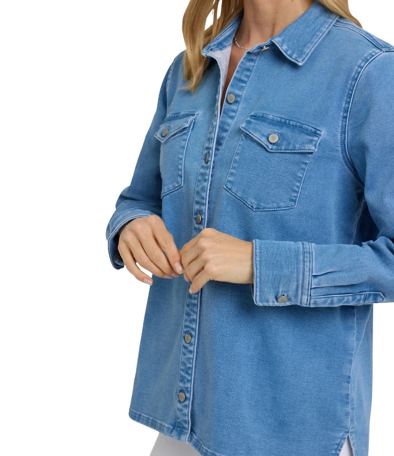 NYDJ Stretch Denim Point Collar Long Sleeve Oversize Shirt