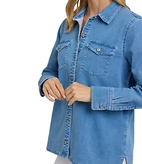 NYDJ Stretch Denim Point Collar Long Sleeve Oversize Shirt