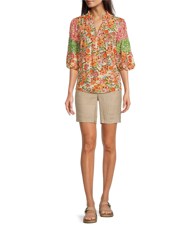 NYDJ Stretch Linen Blend High Rise Relaxed Fit Shorts