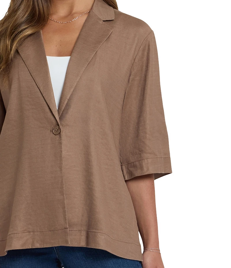 NYDJ Stretch Linen Blend Notch Collar Elbow Sleeve Single Button Blazer