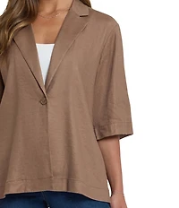 NYDJ Stretch Linen Blend Notch Collar Elbow Sleeve Single Button Blazer