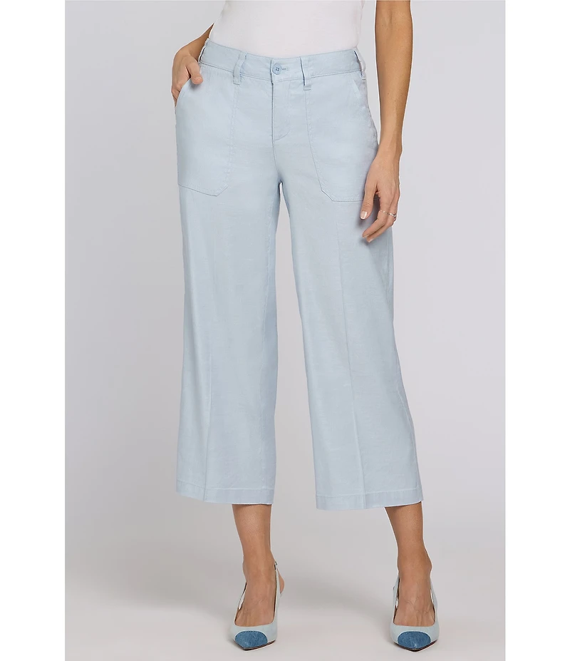 NYDJ Stretch Linen Blend High Rise Wide Leg Cargo Capri Pants