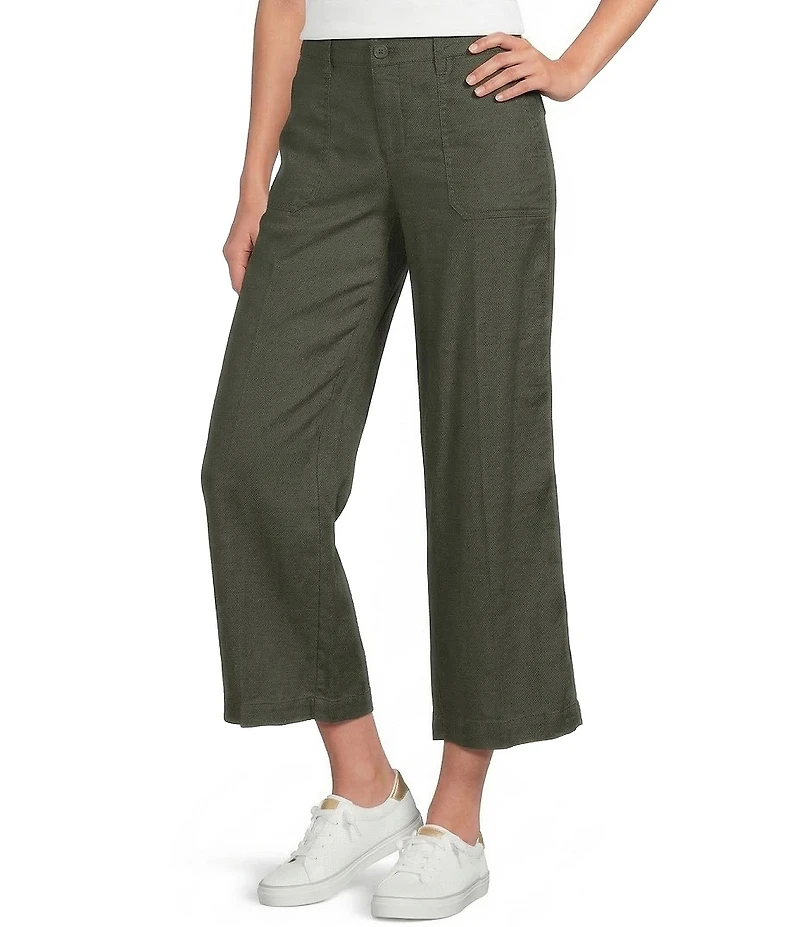 NYDJ Stretch Linen Blend High Rise Wide Leg Cargo Capri Pants