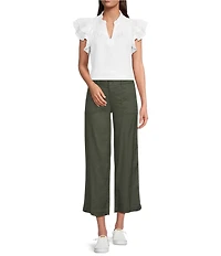 NYDJ Stretch Linen Blend High Rise Wide Leg Cargo Capri Pants