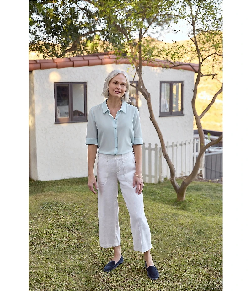 NYDJ Stretch Linen Blend High Rise Wide Leg Cargo Capri Pants