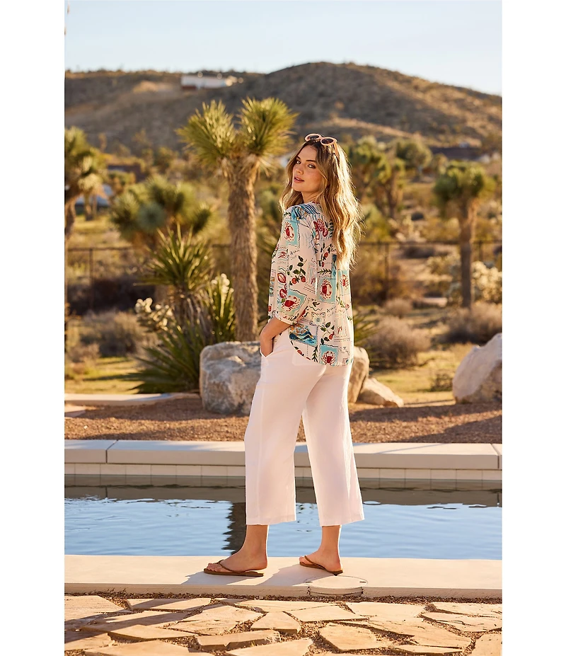 NYDJ Stretch Linen Blend High Rise Wide Leg Cargo Capri Pants