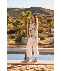 NYDJ Stretch Linen Blend High Rise Wide Leg Cargo Capri Pants