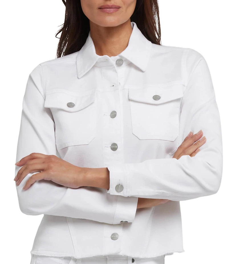 NYDJ Stretch Twill Point Collar Long Sleeve Frayed Hem Jacket