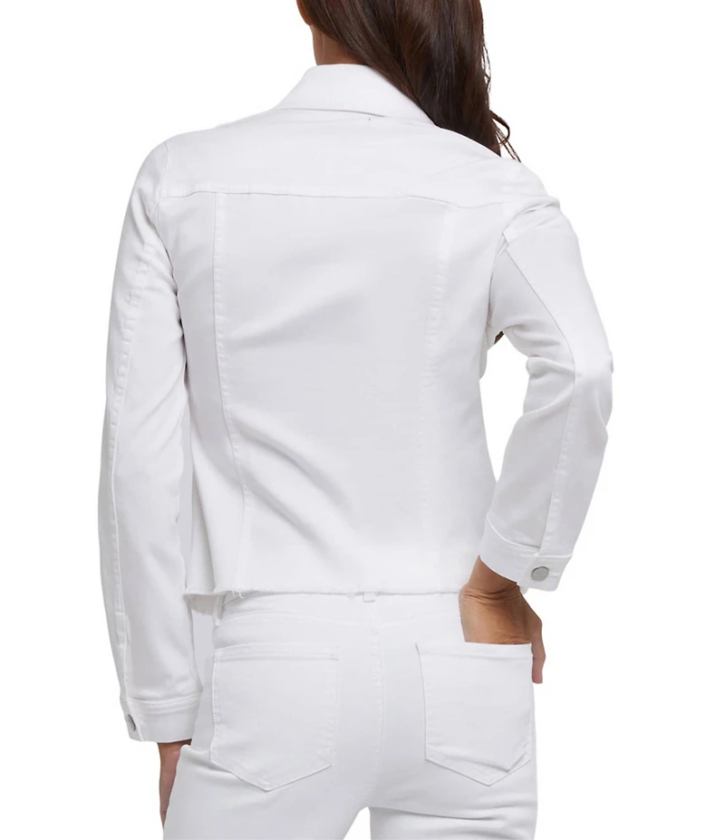 NYDJ Stretch Twill Point Collar Long Sleeve Frayed Hem Jacket