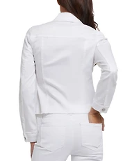 NYDJ Stretch Twill Point Collar Long Sleeve Frayed Hem Jacket