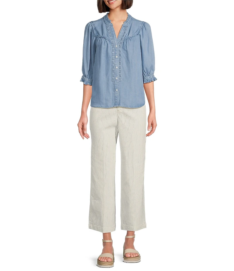 NYDJ Teresa High-Rise Wide-Leg Stripe Ankle Jeans