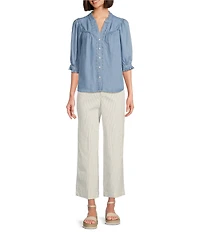NYDJ Teresa High-Rise Wide-Leg Stripe Ankle Jeans