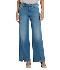 NYDJ Teresa Lift Tuck® Technology Rhinestone Front Slit Hem Mid Rise Wide Leg Jeans