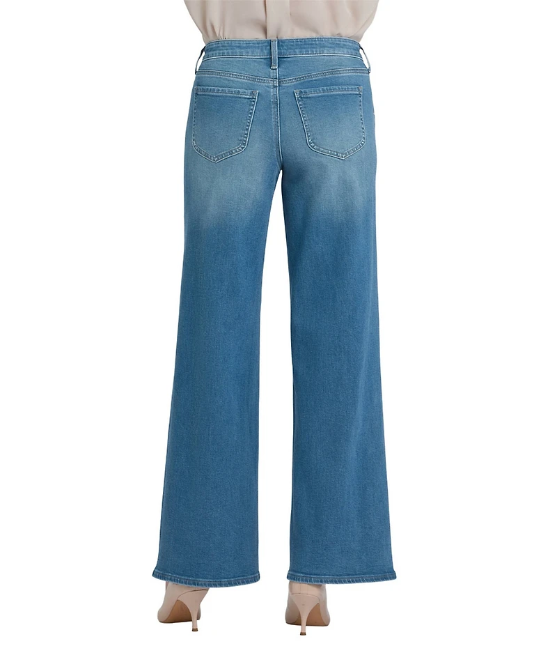 NYDJ Teresa Lift Tuck® Technology Rhinestone Front Slit Hem Mid Rise Wide Leg Jeans