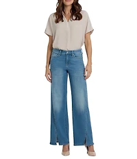 NYDJ Teresa Lift Tuck® Technology Rhinestone Front Slit Hem Mid Rise Wide Leg Jeans