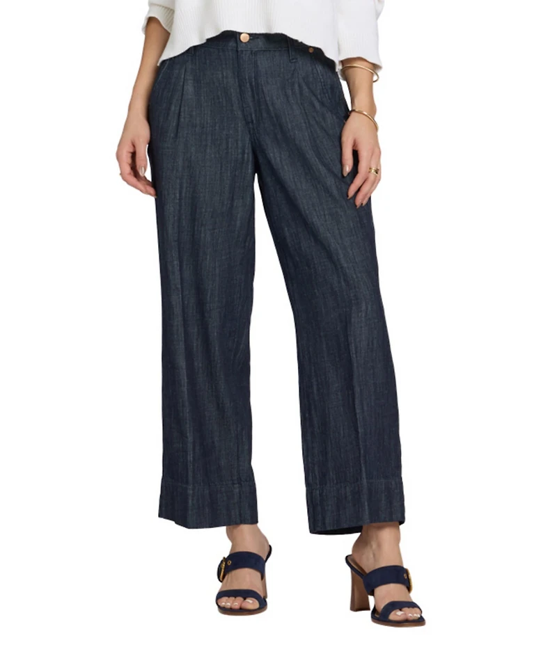NYDJ Teresa Stretch Denim High Rise Pleated Wide Leg Jeans