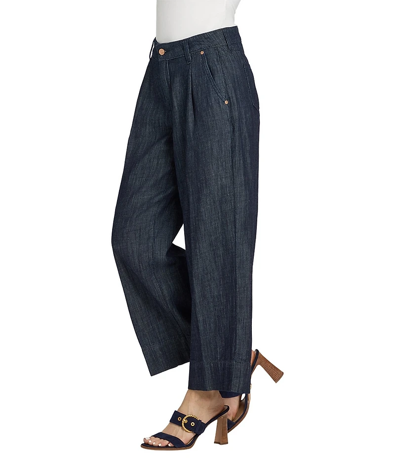 NYDJ Teresa Stretch Denim High Rise Pleated Wide Leg Jeans
