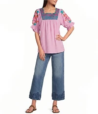 NYDJ Teresa Stretch Denim High Rise Wide Leg Crochet Hem Jeans