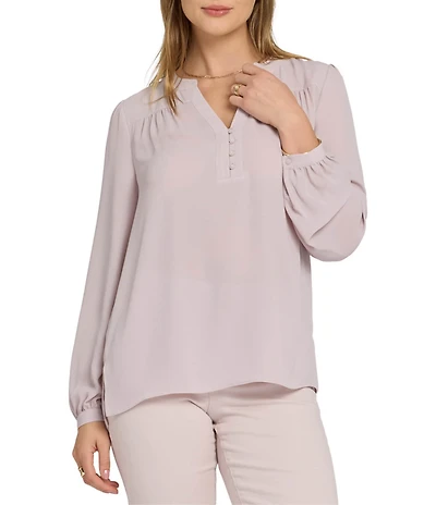 NYDJ Trinity Split V-Neck Long Sleeve Blouse