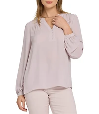 NYDJ Trinity Split V-Neck Long Sleeve Blouse