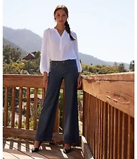 NYDJ Vertical Stripe Teresa Wide Leg High-Rise Lift Tuck® Jeans