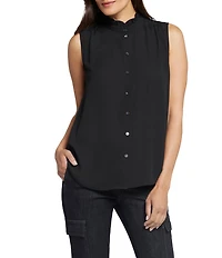 NYDJ Woven Mock Neck Ruffle Sleeveless Blouse