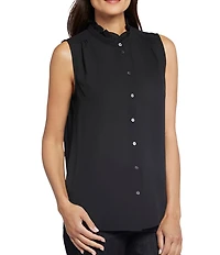 NYDJ Woven Mock Neck Ruffle Sleeveless Blouse
