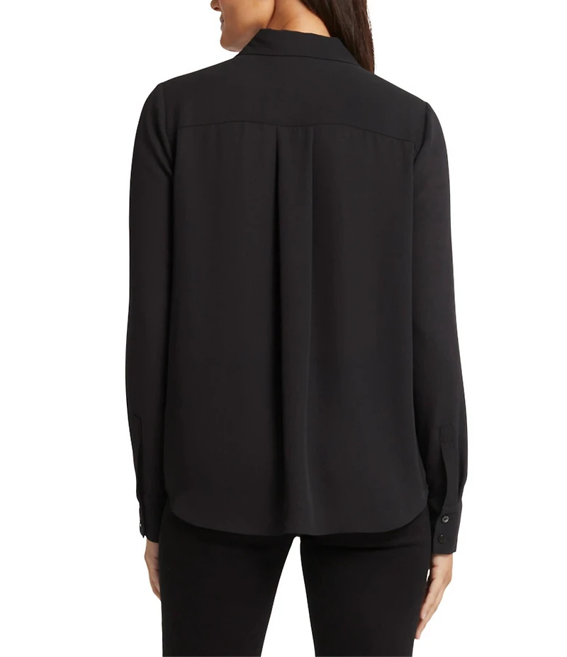 NYDJ Woven Point Collar Long Sleeve Tuxedo Blouse