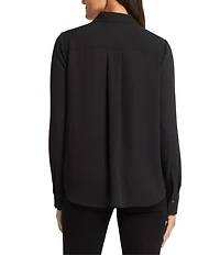 NYDJ Woven Point Collar Long Sleeve Tuxedo Blouse