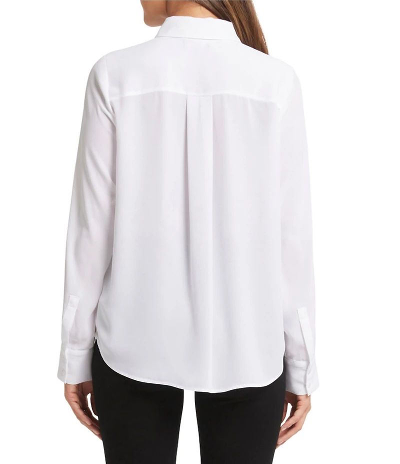 NYDJ Woven Point Collar Long Sleeve Pleated Front Tuxedo Blouse