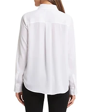 NYDJ Woven Point Collar Long Sleeve Pleated Front Tuxedo Blouse