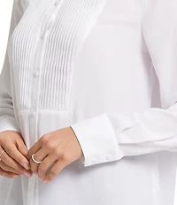 NYDJ Woven Point Collar Long Sleeve Pleated Front Tuxedo Blouse
