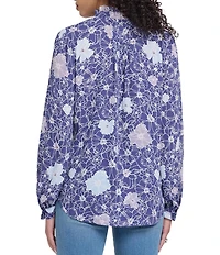NYDJ Woven Print Stand Collar Long Sleeve Pleated Front Tunic