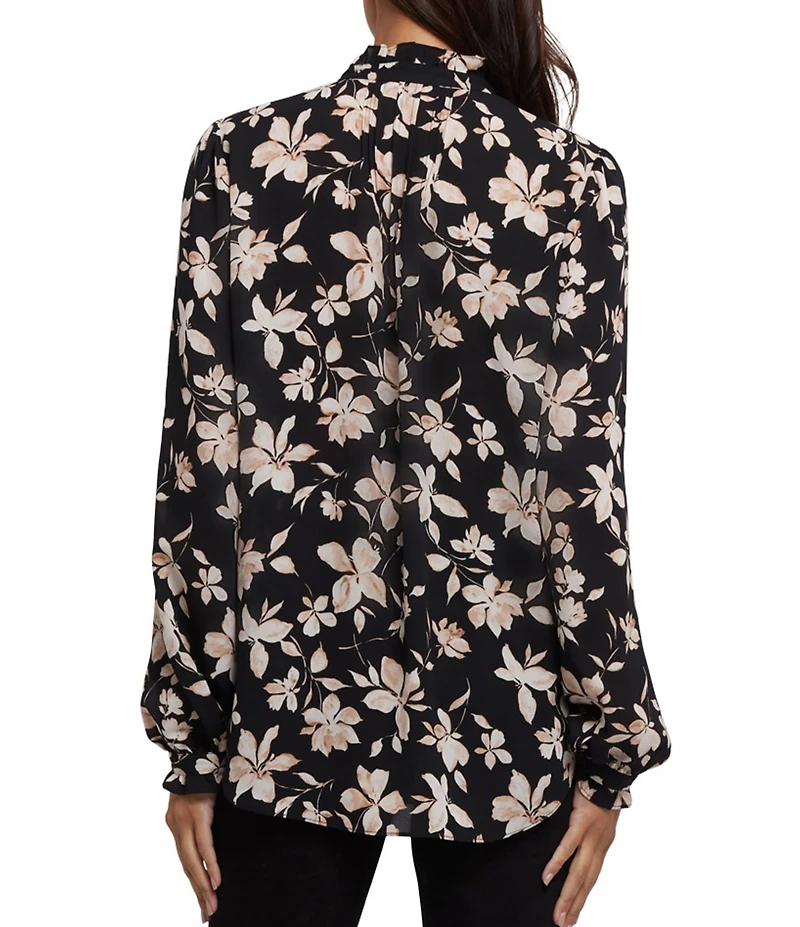 NYDJ Woven Print Stand Collar Long Sleeve Pleated Front Tunic