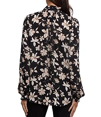 NYDJ Woven Print Stand Collar Long Sleeve Pleated Front Tunic