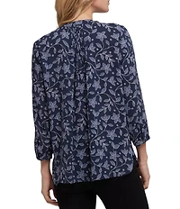 NYDJ Woven Printed Split V-Neck Button Front 3/4 Sleeve Blouse