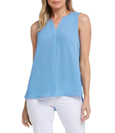 NYDJ Woven Sleeveless Inverted Pleat Mandarin Collar Pintuck Blouse