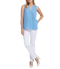 NYDJ Woven Sleeveless Inverted Pleat Mandarin Collar Pintuck Blouse