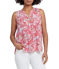 NYDJ Woven Sleeveless Inverted Pleat Mandarin Collar Pintuck Blouse