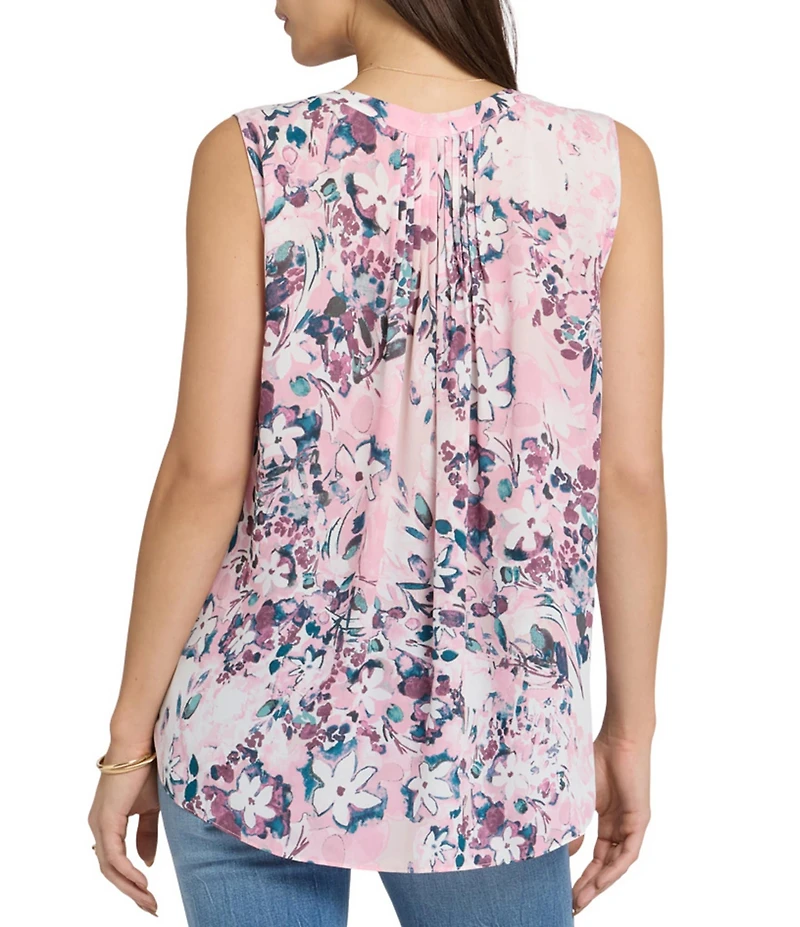 NYDJ Woven Sleeveless Inverted Pleat Mandarin Collar Pintuck Blouse