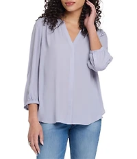 NYDJ Woven Split Round Neck 3/4 Sleeve Pintuck Blouse