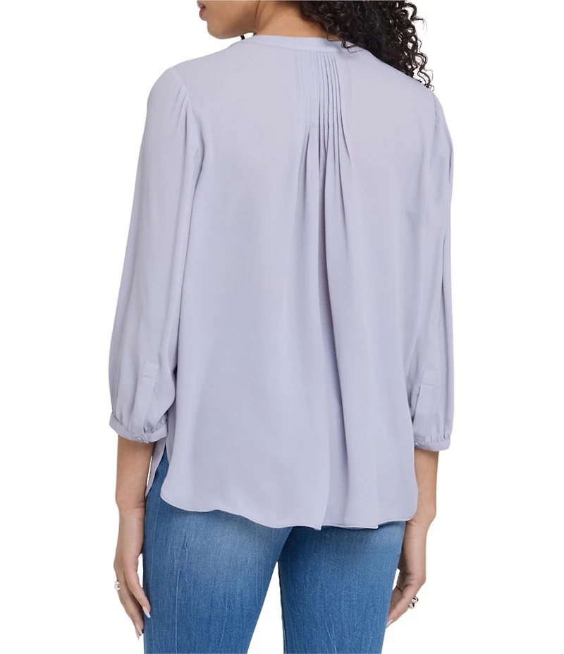 NYDJ Woven Split Round Neck 3/4 Sleeve Pintuck Blouse