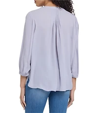 NYDJ Woven Split Round Neck 3/4 Sleeve Pintuck Blouse