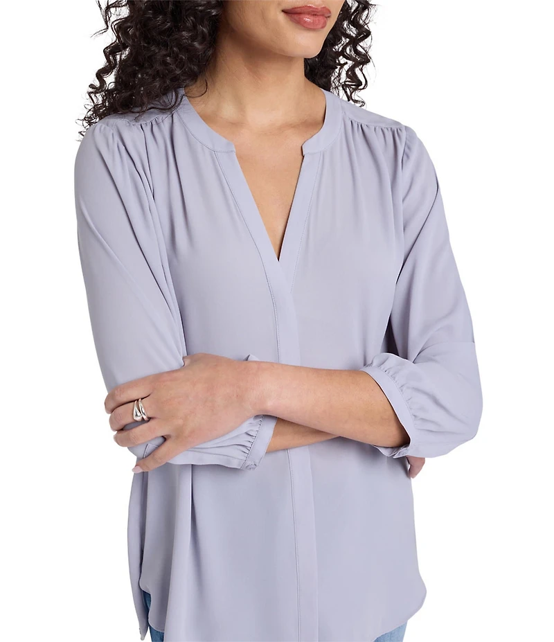 NYDJ Woven Split Round Neck 3/4 Sleeve Pintuck Blouse