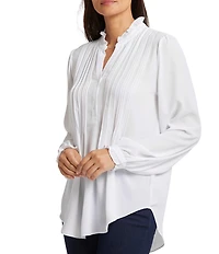 NYDJ Woven Stand Collar Long Sleeve Pleated Front Tunic