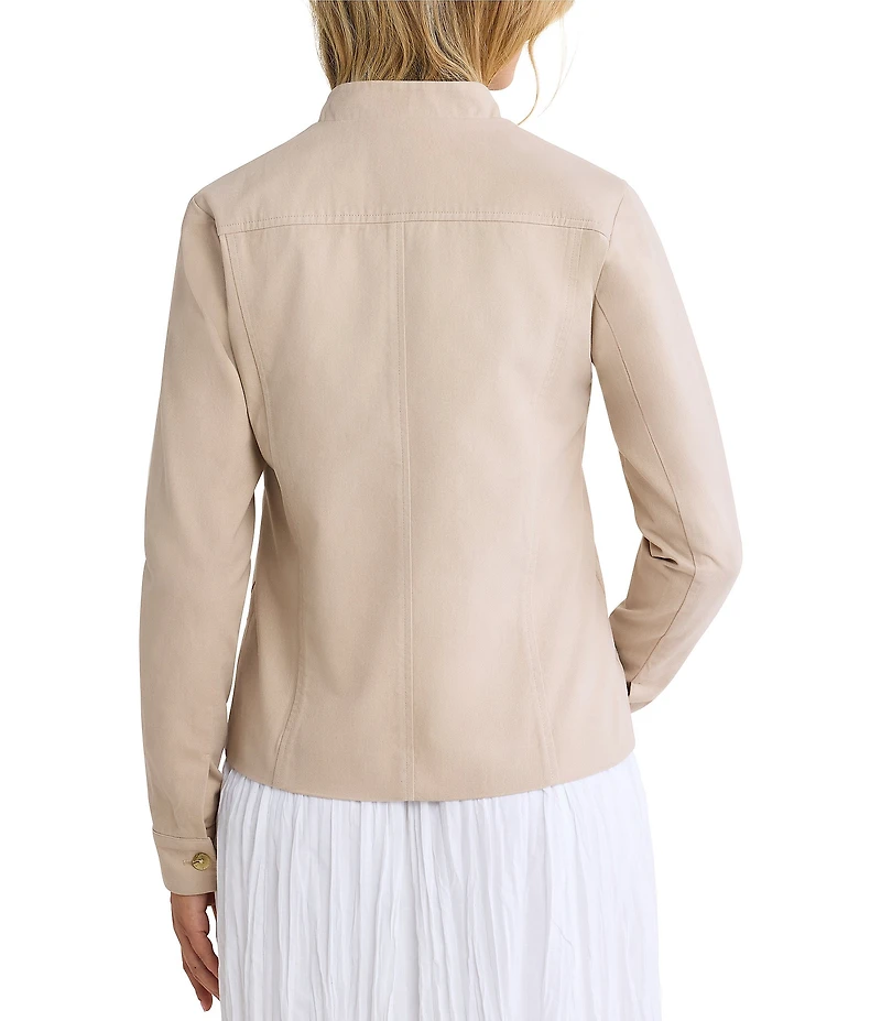nz by Nic + Zoe Cotton Twill Banded Collar Long Sleeve Button-Front Barn Jacket