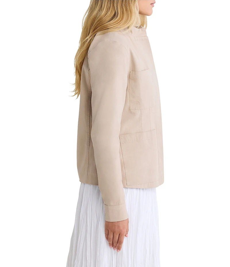 nz by Nic + Zoe Cotton Twill Banded Collar Long Sleeve Button-Front Barn Jacket