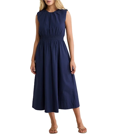 nz by Nic + Zoe Dakota Cotton Poplin Round Neck Sleeveless A-Line Midi Dress