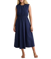 nz by Nic + Zoe Dakota Cotton Poplin Round Neck Sleeveless A-Line Midi Dress