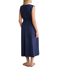 nz by Nic + Zoe Dakota Cotton Poplin Round Neck Sleeveless A-Line Midi Dress